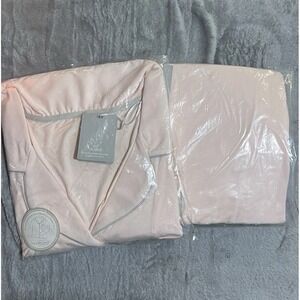 Faceplant Dreams NWT Pink Bamboo Pajama Set Gray Trim Long Sleeve Long Pants XL